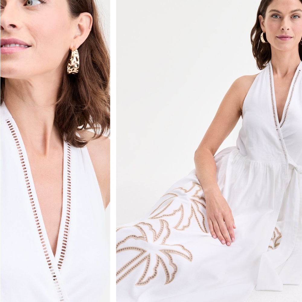 INC International Concepts White Asymmetrical Palm-Embroidered Midi Dress - Picture 2 of 7
